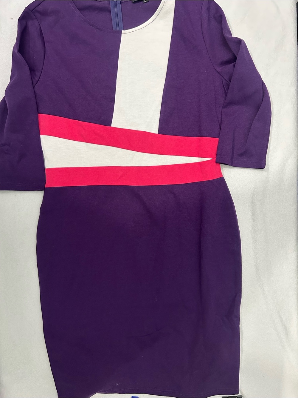 Colorblock Purple Long Sleeve Sheath Dress with White and Pink Accents